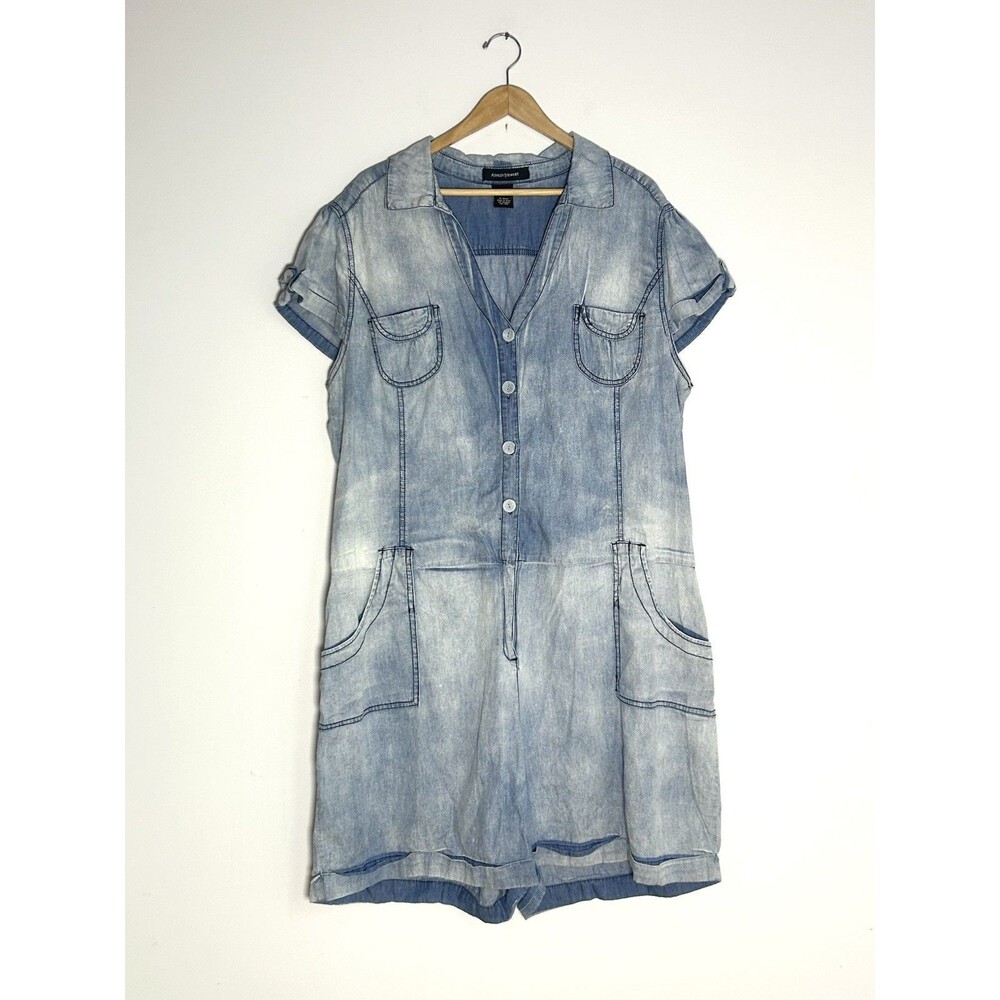 Ashley Stewart Chambray Romper Size 22 Plus Button Front Denim Look Casual